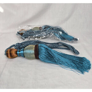 Decorative Curtain Tiebacks Ball Tassels Holdbacks Blue, Gold Bronze Set of 2